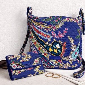 Vera Bradley Romantic Paisley Quilted Shoulder Bag & Wallet Set | Blue Floral